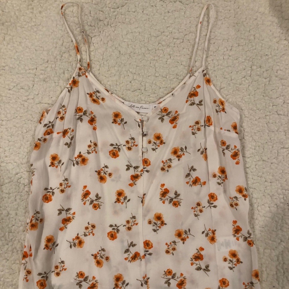 All in Favor White and Orange Floral Tank top